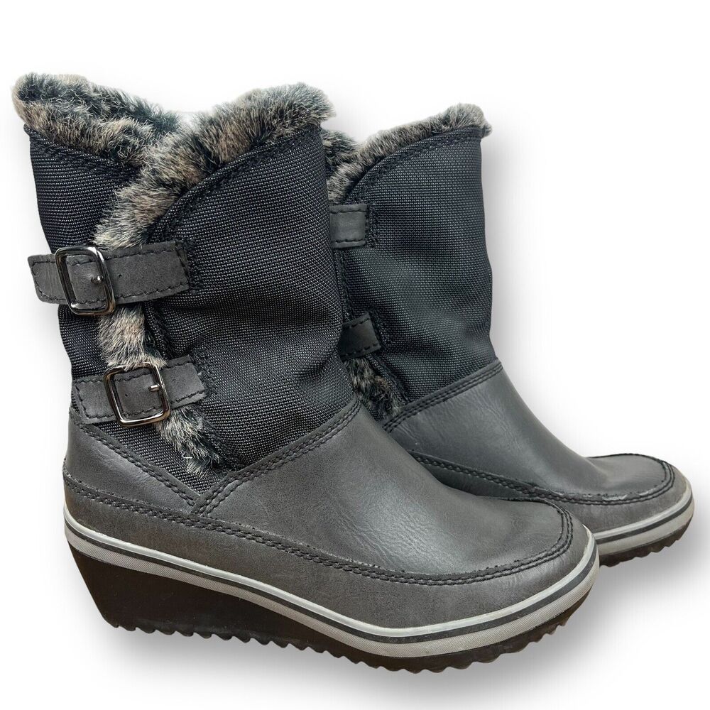 Skechers Monuments - Black Wedge Boots - 47932 - Women's Sz 8 Faux Fur Lined